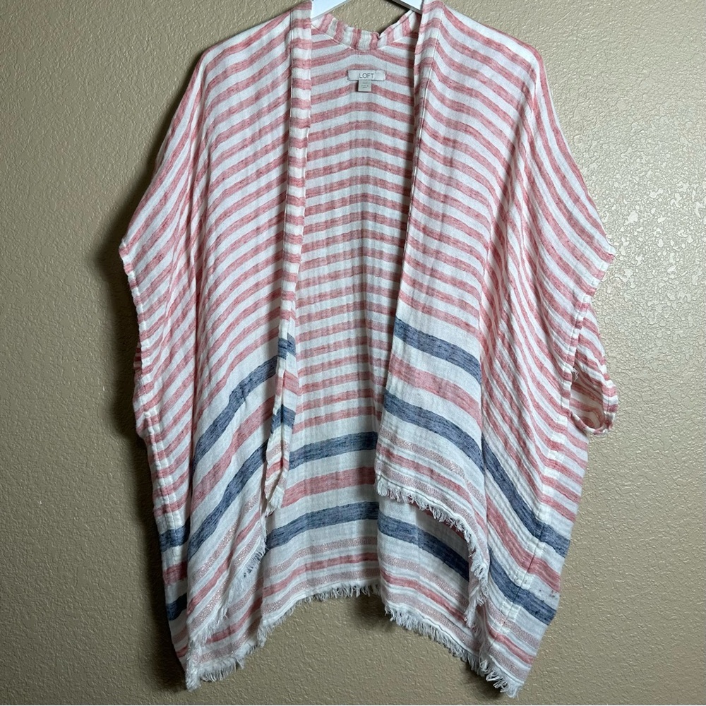 LOFT Pink and White Striped Cardigan
